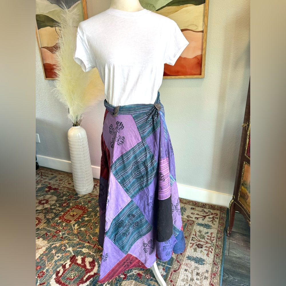 Artisan Nepal Cotton Patchwork Wrap Skirt
